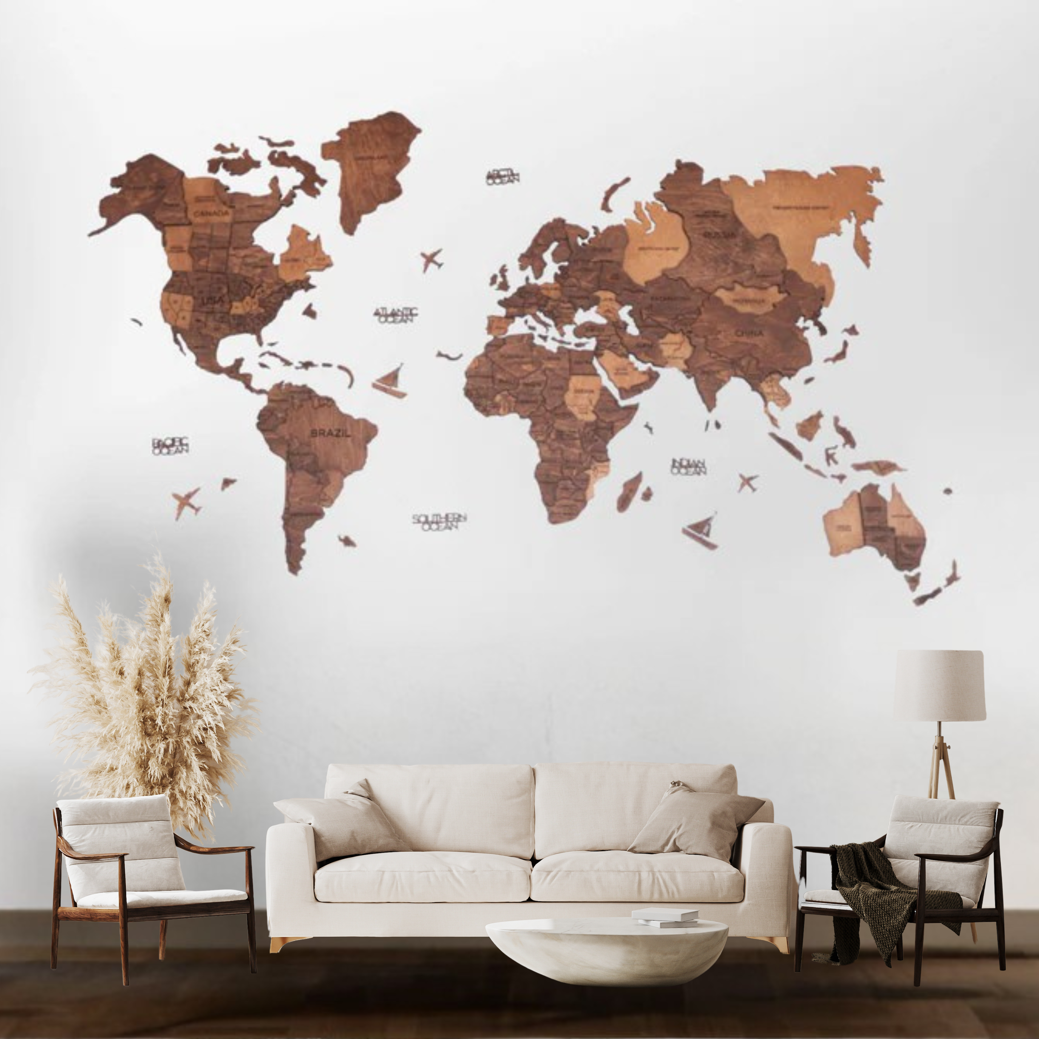 3D Wooden World Map Teak