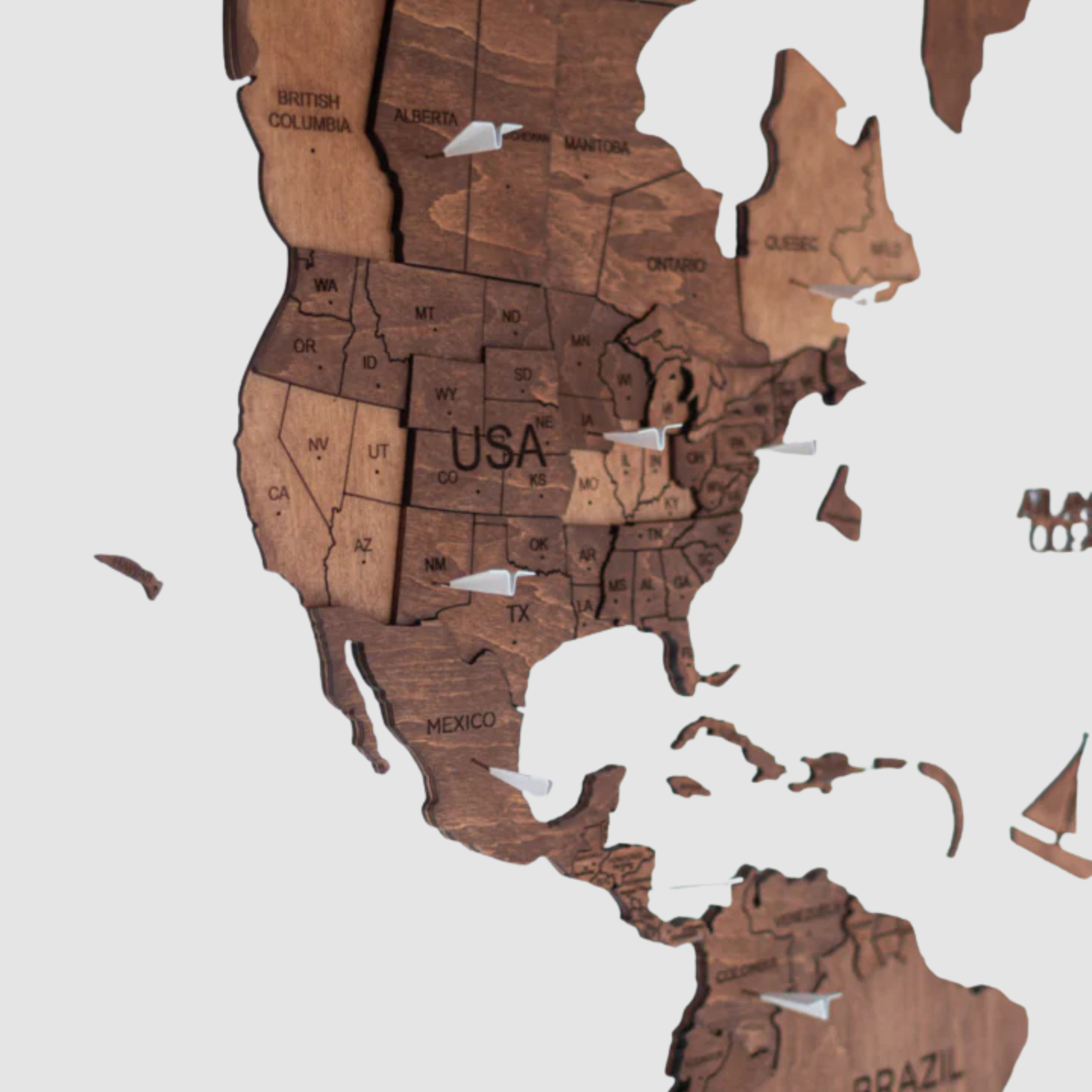 3D Wooden World Map Teak